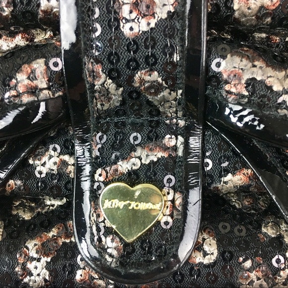 Betsey Johnson Black Sequin Cheetah Print Bag - Picture 4 of 6
